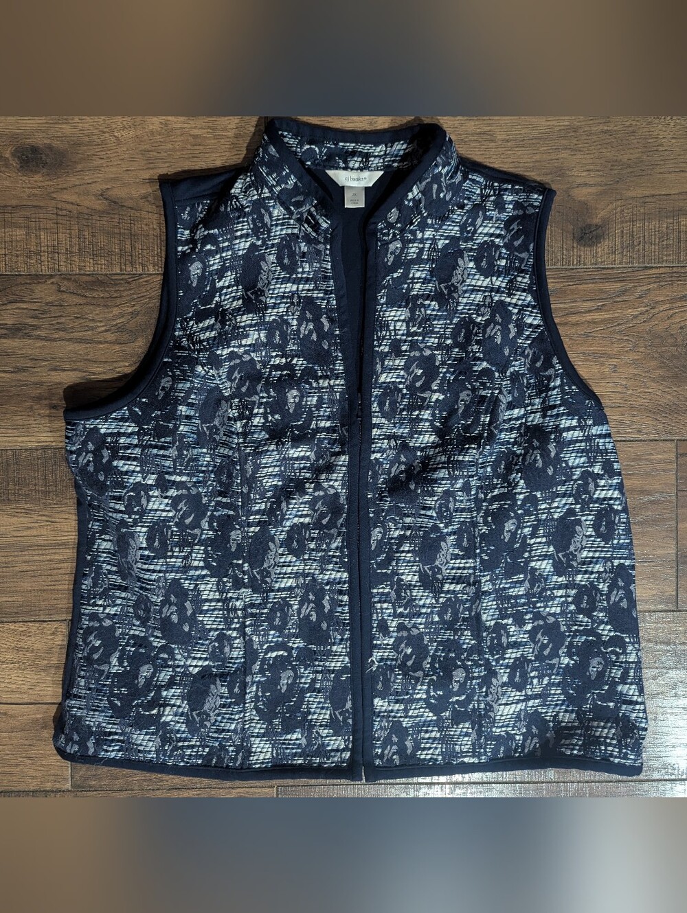 CJ Banks Womens Textured Tweed Navy Blue & White Quilted Vest Size 2X 100% Poly